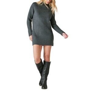 Lucky Brand Women's Mock Neck Knit Sweater Dress Dark Gray heather Size M